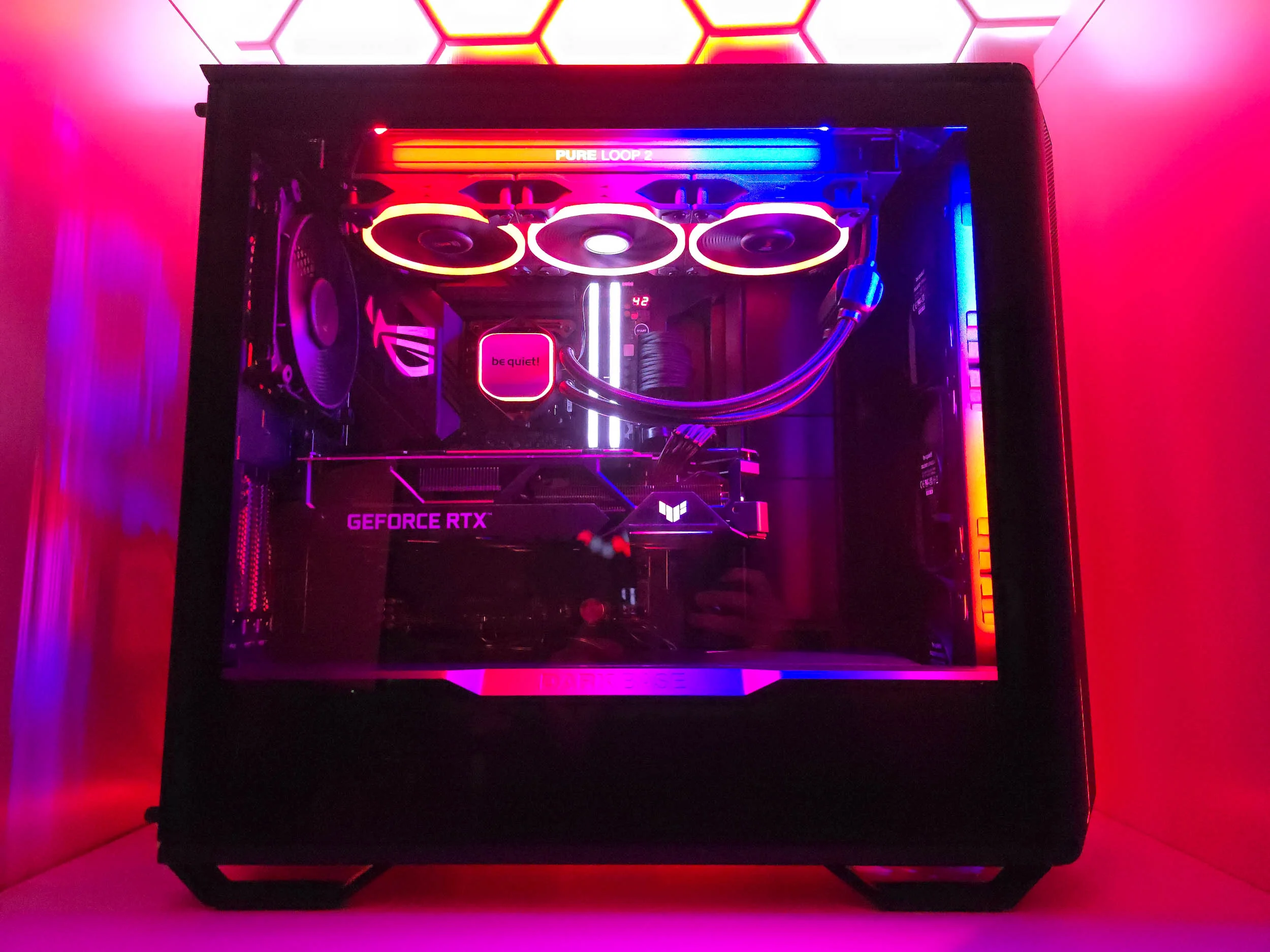simracingpeterlauritisgt3simulation016 | Lauritisde Gaming Pc Inside a Glass Case with Rainbow Rgb Lighting Be Quiet Cpu Cooler and a Geforce Rtx Graphics Card Visible Inside